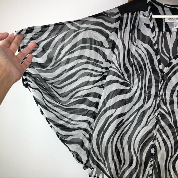FIFTEEN Twenty black/white zebra silk blouse with leather Large - Picture 3 of 10